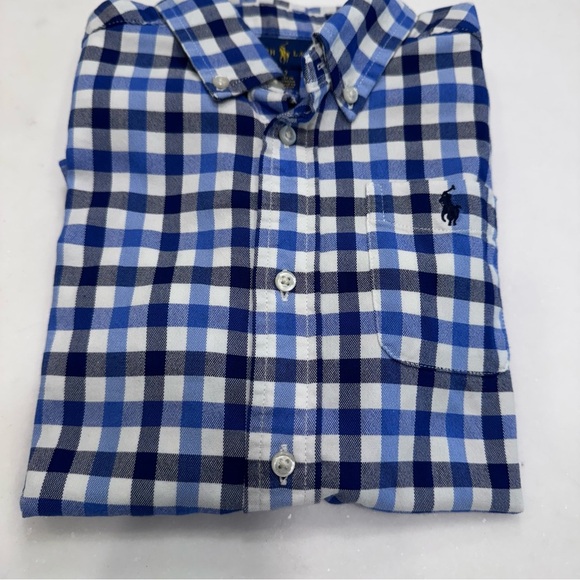 Polo Ralph Lauren Boys Short sleeve Button Down Shirt size 7 Checkered Blue - Picture 8 of 10